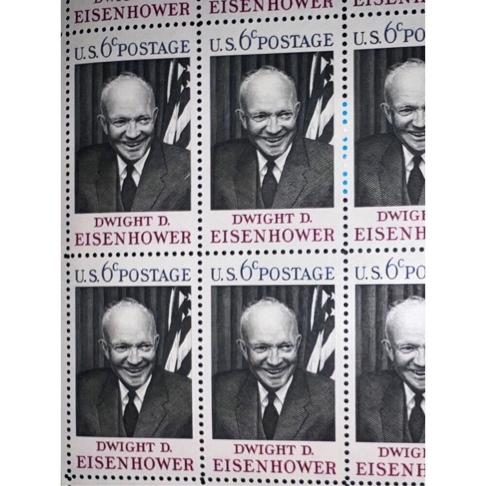 Vintage 1969 Dwight D. Eisenhower Full Sheet of 40 Stamps NMNH Scott 1383